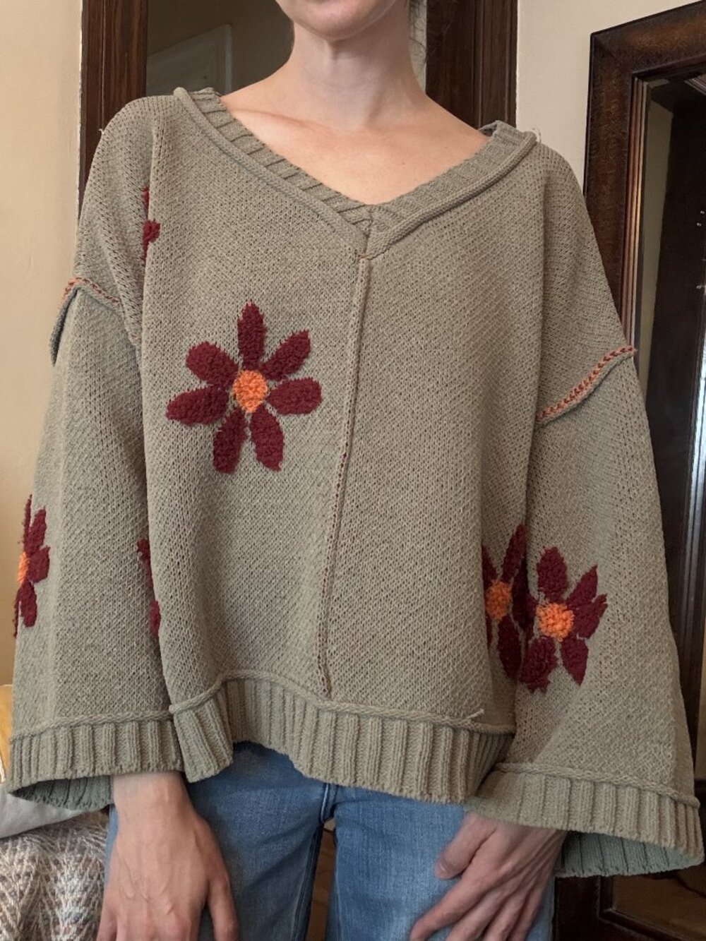 Boxy Boho Floral Crop Sweater